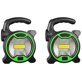 2X преносими работни лампа, led фенерче, водоустойчив авариен прожектор, акумулаторна батерия прожектор за разходки на открито, зелен