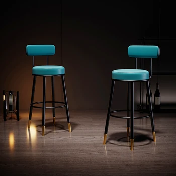 Ретро Висок бар стол от черен европейска кожа, луксозни трапезни столове, метални минималистичная мебели Taburete Alto Nordic
