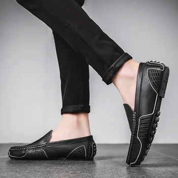 Обувки от естествена кожа, мъжки Лоферы, Бизнес ежедневни обувки без шнур, Сватбена Класическа мека дишаща мъжки ръчно изработени обувки на плоска подметка