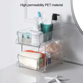 Просторният багажник за съхранение, Универсален 2 нива, пластмасови рафтове за съхранение в банята, Кухненски плотове под мивката, Организация с тежки