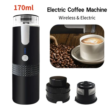 Кафемашина с обем 170 мл, Преносими Електрически Еспресо-машина, Безжична, съвместима с капсули и прясно смляно кафе за къмпинг, пътуване, Туризъм