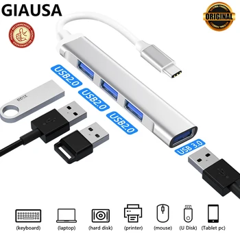 GIAUSA Oringinal USB Hub Няколко Вида C Hub Конвертор USB Сплитер 4 port, Високоскоростен USB 3.0 ХЪБ OTG Принтер За Преносими КОМПЮТРИ