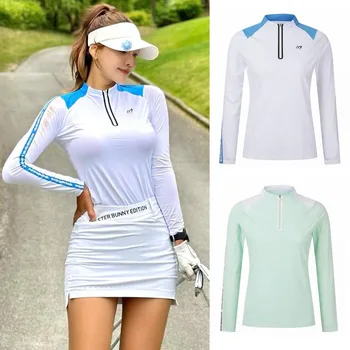Женска тениска за голф с дълъг ръкав, Пролетно-Лятна Нова Приталенная Дишаща тениска с цип