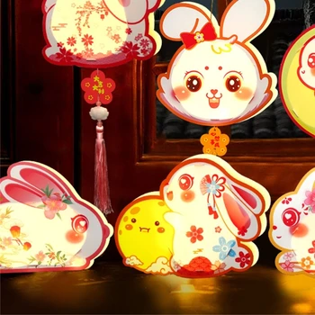 Направи си сам Преносим фенер със заек, Китайски фенер в ретро стил, светлинен ефект за празник средата на есента, дизайн благословляющего заек