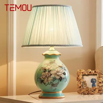 Керамична настолна лампа TEMOU, Луксозни съвременни настолни лампи с творчески цветя модел за дома, хол, спалня, прикроватной нощни шкафчета