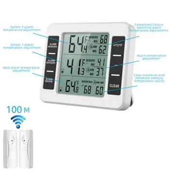 Безжичен цифров алармен часовник за хладилник, термометър за хладилник, домашен вътрешен външен сензор, термометър, часовници с батерия