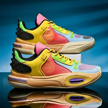 Брандираната Светещ Мъжки Баскетболни обувки, Дишаща Баскетболни Маратонки, Дамски спортни обувки, Спортни Обувки с високо берцем, Мъжки баскетболни обувки