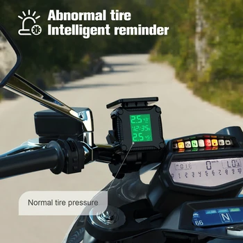 Система за контрол на налягането в гумите TPMS на слънчевата енергия, USB зареждане, за мотоциклет, датчик за температура на гуми, цветен дисплей