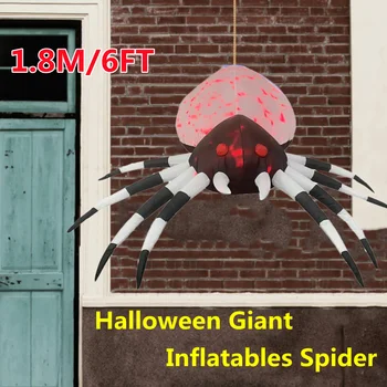 Гигантски надуваем паяк на Хелоуин 1,8 М, вградени led светлини, Украса за парти за Хелоуин, реквизит за вътрешния двор, за украса
