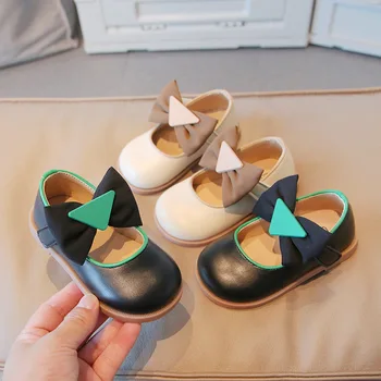 Кожени обувки за момичета Mary Janes Детска, училищна ежедневни обувки Детски празнични сватбени обувки с лък Модни лоферы