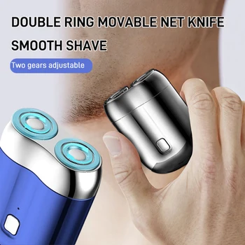 USB зареждане за бръснене, Мини Преносима електрическа бръснач за бръснене, Тример за оформяне на брада, Самобръсначка с двойна глава, мъжка самобръсначка за оформяне на брада, водоустойчив