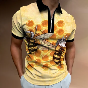 Мъжките Тениски с 3D Принтом, Негабаритная Риза с Копчета с Ревери и Шарките на Пчелите, Мъжки Ежедневни Дрехи с Къс Ръкав, Ежедневни Тениски, Блуза