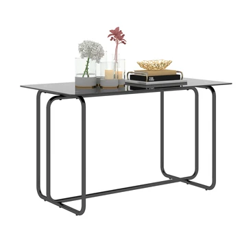 Правоъгълна маса за хранене от едно парче, с метална рамка, кухненска маса от закалено стъкло за кухня, черен