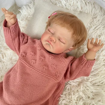 19-инчов Готова Кукла Reborn August Sleeping Baby Doll Меко Тяло Вече е боядисана 3D-рисувани Кожа с видими венами Bebe Reborn Dolls
