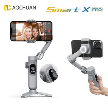AOCHUAN Smart X Pro 3-Аксиален Ръчно Кардан Стабилизатор за смартфон с Пълнеж Подсветка, Безжична Зареждане за екшън камера на смартфон