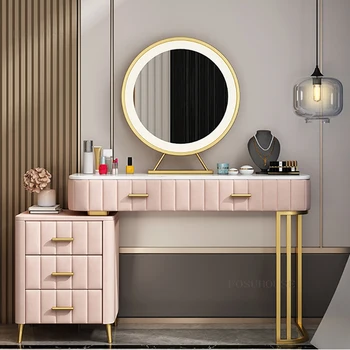 Луксозни скринове в скандинавски стил, лесен и модерни мебели за спалня, Тоалетка, шкаф за съхранение на козметика, Вградени ракли за дома огледала