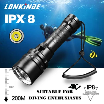 Супер ярко фенерче за гмуркане IPX8 най-високото ниво на водоустойчивост Професионален фенер за гмуркане с батерия 18650 с ръчно с въже