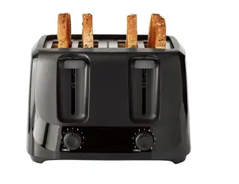 Тостер Mainstays на 4 филийки черен цвят с 6 настройки на цвят и подвижна тава за трохи