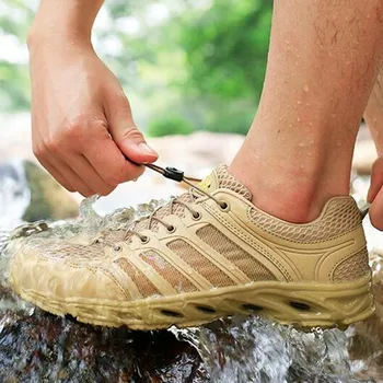 Градинска бързосъхнеща водоустойчив обувки за газене разходки, ультралегкая нескользящая обувки за водни спортове, Лятна туристическа мрежа дишащи обувки за риболов