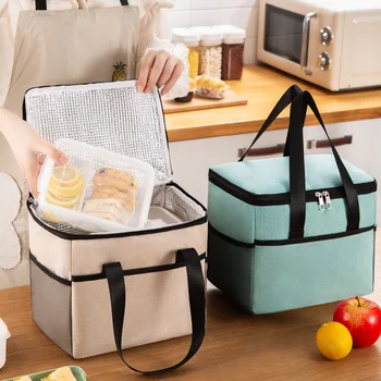 Водоустойчив преносима чанта за обяд, Катионная голяма термоизоляционная чанта, Чанта за лед, Удебелена чанта за обяд с голям капацитет, чанта за пикник