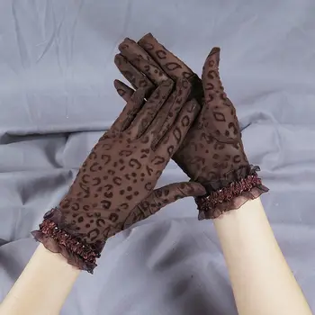 Модерен секси женски леопардовые дантелени ръкавици, дамски слънчеви ръкавици за шофиране, дамски мрежести ръкавици с пълни пръсти