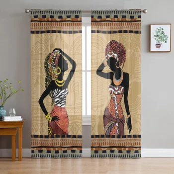 Етнически стил Африкански Жени Черно Народен Костюм Тюлевые Завеси Всекидневна Прозореца на Спалнята Прозрачни Завеси Балкон Вуалевые Завеси