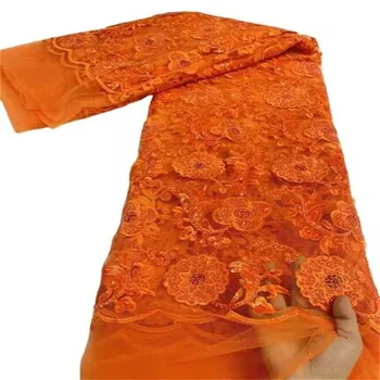 Луксозна Orange Френска Тюлевая Лейси плат с 3D мъниста Високо Качество 2023 Африкански дантелени платове С пайети За вечерните рокли