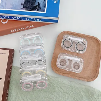 Калъф за контактни лещи за жени, преносим кутия за контактни лещи, Нов стил, розов прозрачен пинсети, контейнер за пътуване, за носене на контактни лещи