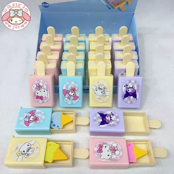 Sanrio 12/24 бр. Cartoony Гумичка Kuromi Melody Hello Kitty Cinnamoroll Творчески Кутия За Сладолед Гама Гумичка За Студенти Сладки Подаръци