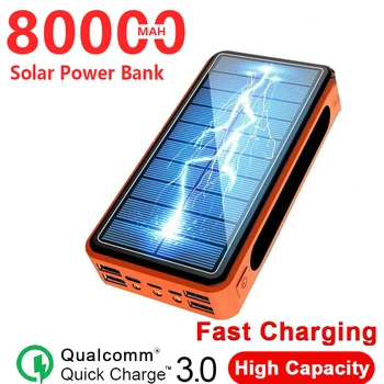 80000 ма Безжичен Слънчев Powerbank Бързо зарядно устройство с 4USB Външна батерия за мобилен телефон с голям капацитет на Повербанк за смартфони