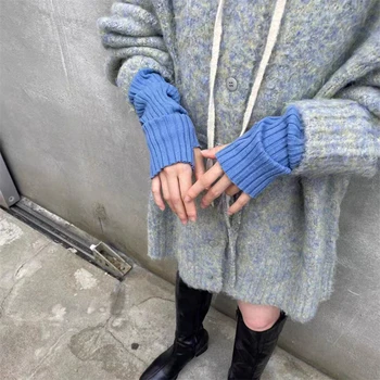 Дълги ръкавици без пръсти, ръкавици без пръсти за жени зимни ръцете си топли плетени на ръка ръкав тънки ежедневни мека дрехи за момичета готик, пънк готик ръкавици
