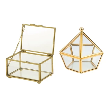 Стъклена Кутия за пръстени, Калъф за Сватбени декорации, със Стъклен капак с Безсмъртен Цвете и златар ковчег в геометричния стил от Стъкло, Тенис на контейнер