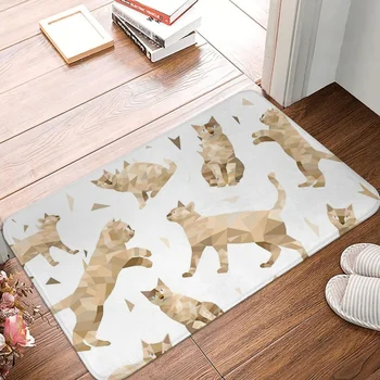 Нескользящий килим с изображение на котка за баня, Геометрични фигури, подложка за спални, Подложка за входната врата, Подложка за домашен интериор, мат