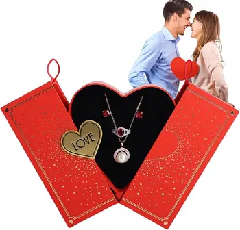 Подарък кутия за колие, кутия с отложено във формата на романтично сърце, малка кутия за демонстрация на бижута за сделки, годеж, Сватба, Свети Валентин.