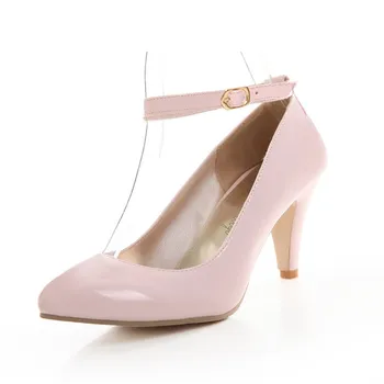 Марка детски обувки на висок ток за момичета, Модни обувки на токчета, Дамски обувки-лодка с каишка на щиколотке, Вечерни Офис сватбени обувки Female43