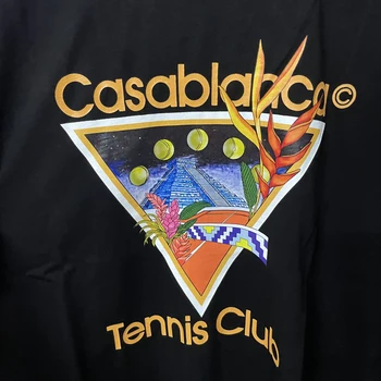 Тениски за тенис клуб Казабланка Голям размер, Ежедневни Мъжки и Женски Черни тениски от чист памук Tosp