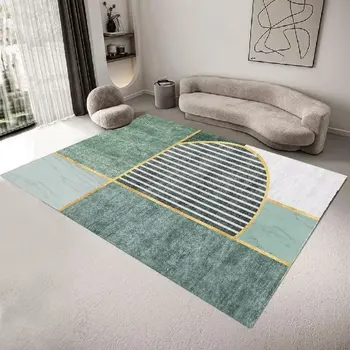 Луксозен Зелен килим за хол, модерен геометричен голям килим, украса спални, Мека нескользящие подложки за детска стая, миещи се