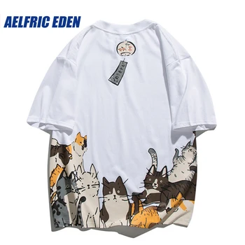 Элфрик Eden Кампанула Котка Графити Графична Тениска Y2K Japanses Harajuku Свободна Тениска с котка Лятна Тениска с къс ръкав в стил Хип-хоп