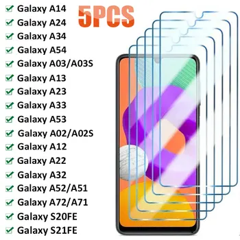 5 бр. от Закалено стъкло За Samsung Galaxy A14 A24 A34 A54, Защитно фолио за екрана A03 A13 A12 A02S A22 A32 а a53 A33 A52 A72 A73, Стъкло S20FE