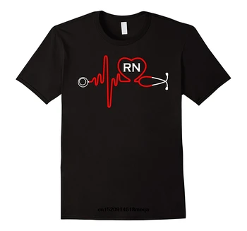 забавни тениски RN сърце ЕКГ, изработени по поръчка тениска медицински сестри RN медицинска сестра Heartbeat Тениска