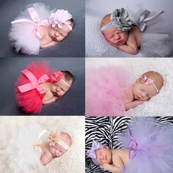 Реквизит за снимки на новородени, дрешки, детски тюлевые поли-опаковки, превръзка на главата, комплект за фотосесия на бебета, Скъпа цвете превръзка от неопрен за коса