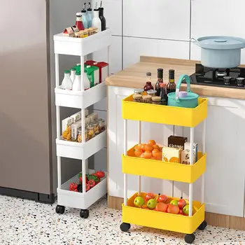 Количка за съхранение в кухнята, количка за организиране на офис, Универсална 4-степенна полк количка, Компактна количка за кухни