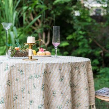 Памучен Бельо Покривка с френски пурпурен принтом и пискюли, Правоъгълна Покривката за кухненската маса, карта, Покривка за маса, сватбен декор