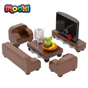 MOOXI City Set се Продава Диван за хол, маса за телевизор, Мебели за дома, Градивен елемент, Обучение Събрани играчки За детски подарък MOC4077