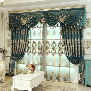 Луксозни Пердета в класически европейски стил, за хол, спални, вили, Завеси с бродерия от шенилна, Навеси
