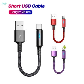 USB кабел C, 25 см, Кратко нейлоновое зарядно устройство, кабел за предаване на данни, кабели Type C за Android 2.4 A, телефонен кабел за бързо зареждане, тел за Huawei, Xiaomi