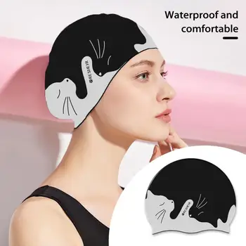 Мъжки Дамски Силикон водоустойчив шапка за плуване с анимационни модел, Шапки за плуване със суха коса, за защита на ушите, капачка за гмуркане, Аксесоари за плуване