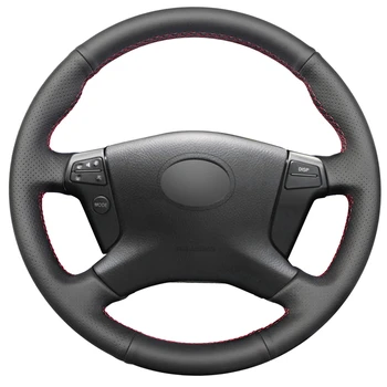 Изработена ръчно черен кожен калъф за волана на автомобил Toyota Avensis от 2003 2004 2005 2006 2007 2008