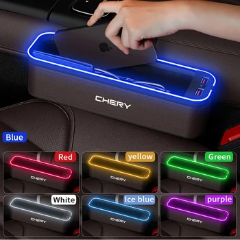 Кутия за съхранение на столчета за автомобил на Gm с атмосферната подсветка За Chery Органайзер за почистване на столчета за автомобил Седалка USB Зареждане на Автомобилни Аксесоари