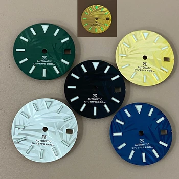 Аксесоари за часовници S 007/009 Промяна циферблат 28,5 мм, листа за нокти Зелен цвят, светещи, Подходящи за механизъм NH35